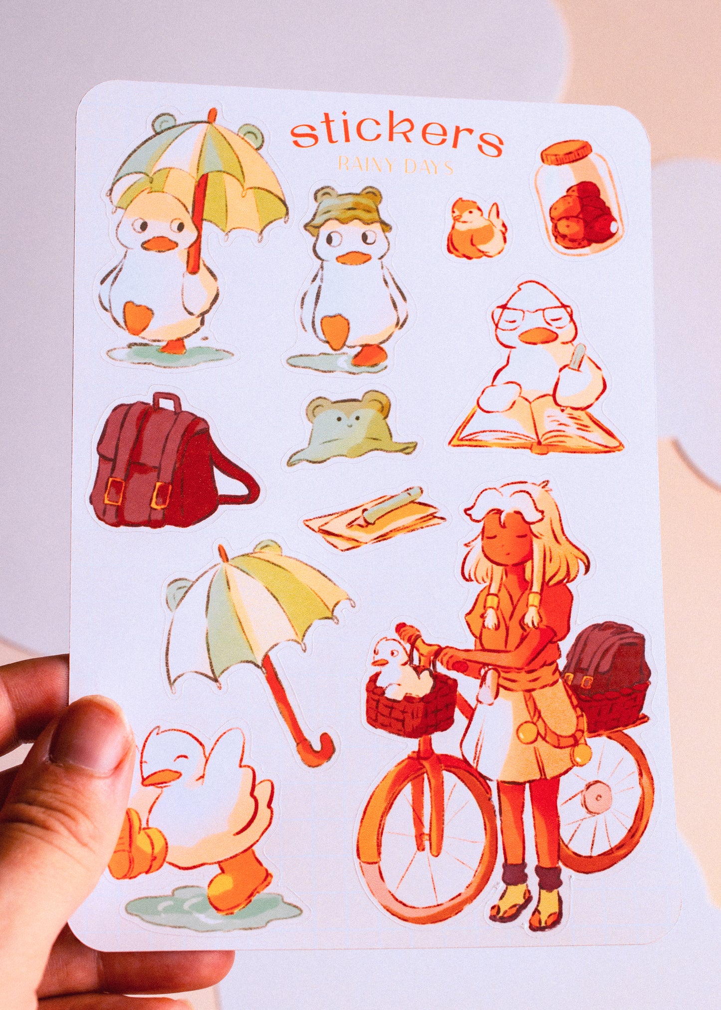 Feuille de stickers - Canard sous la pluie