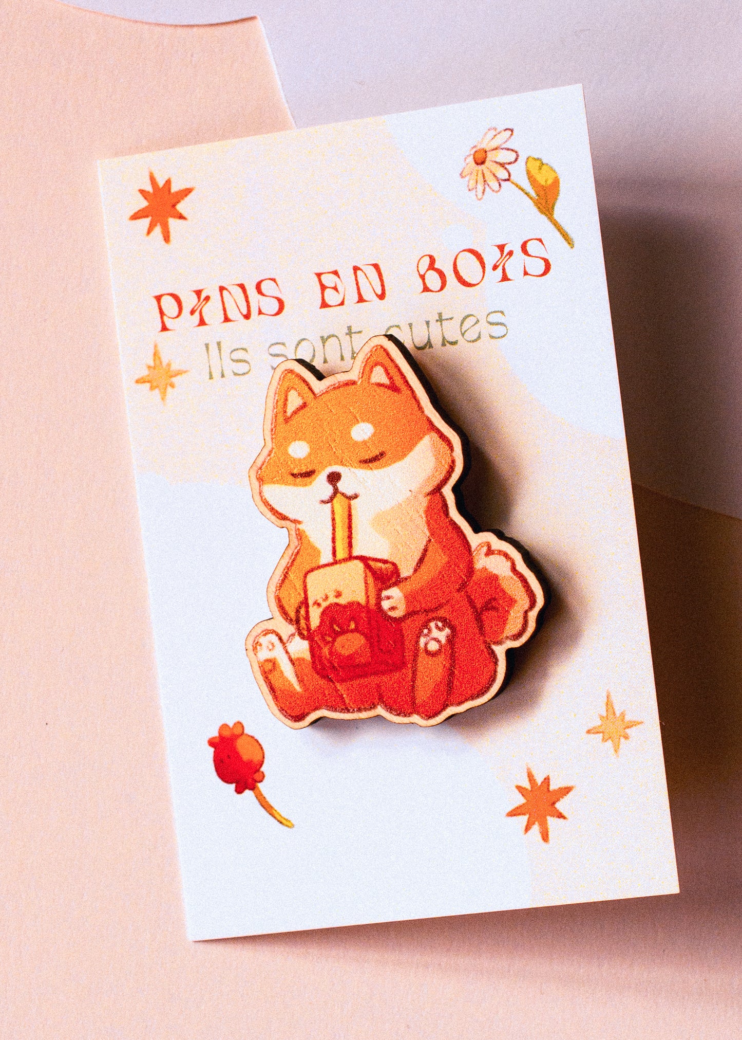 Wooden pins - Shiba and his juice