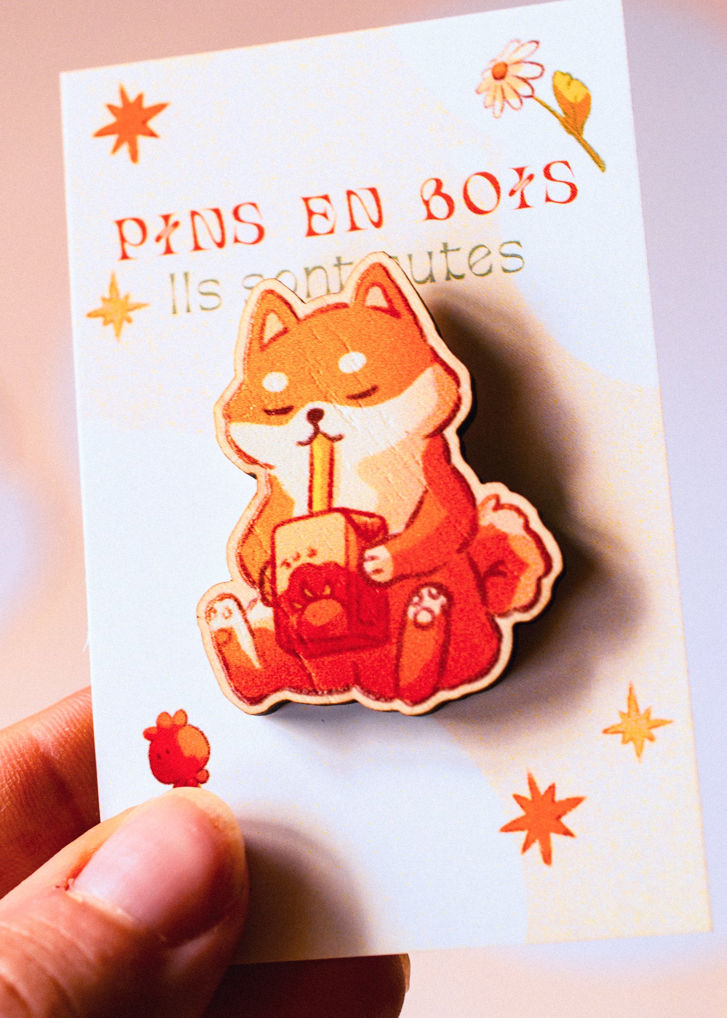 Wooden pins - Shiba and his juice