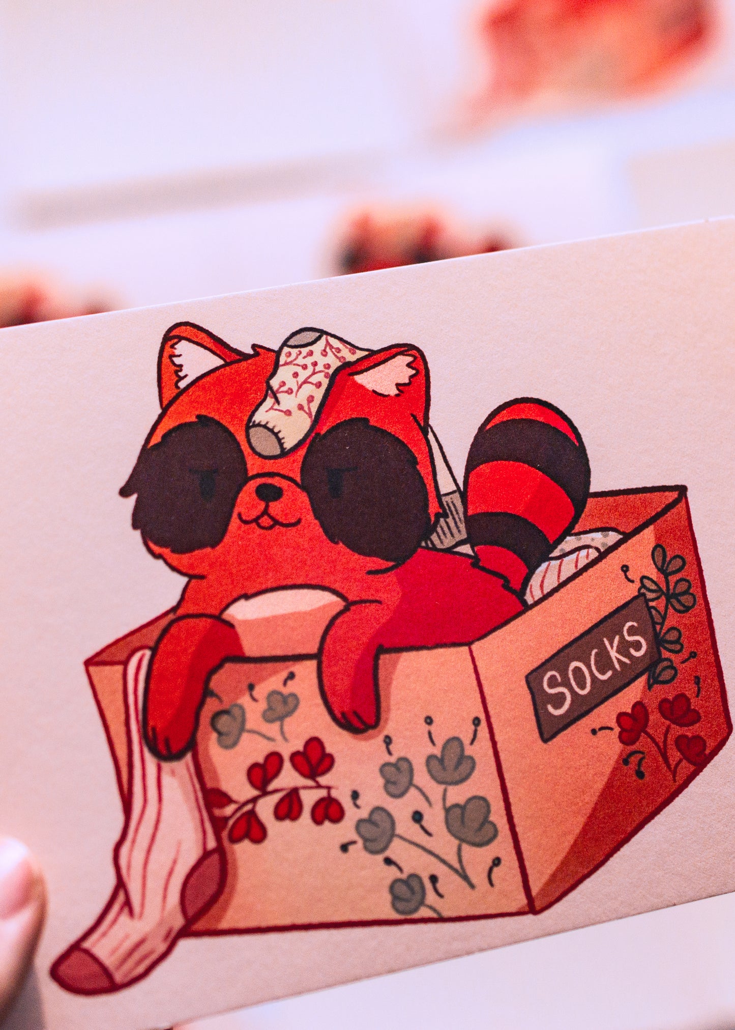 Mini prints - Tanuki in the sock basket