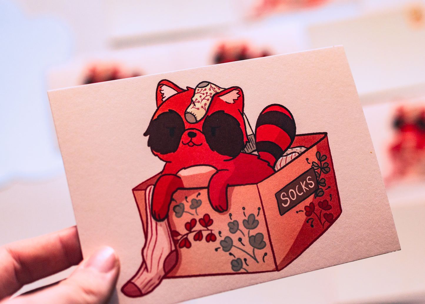 Mini prints - Tanuki in the sock basket
