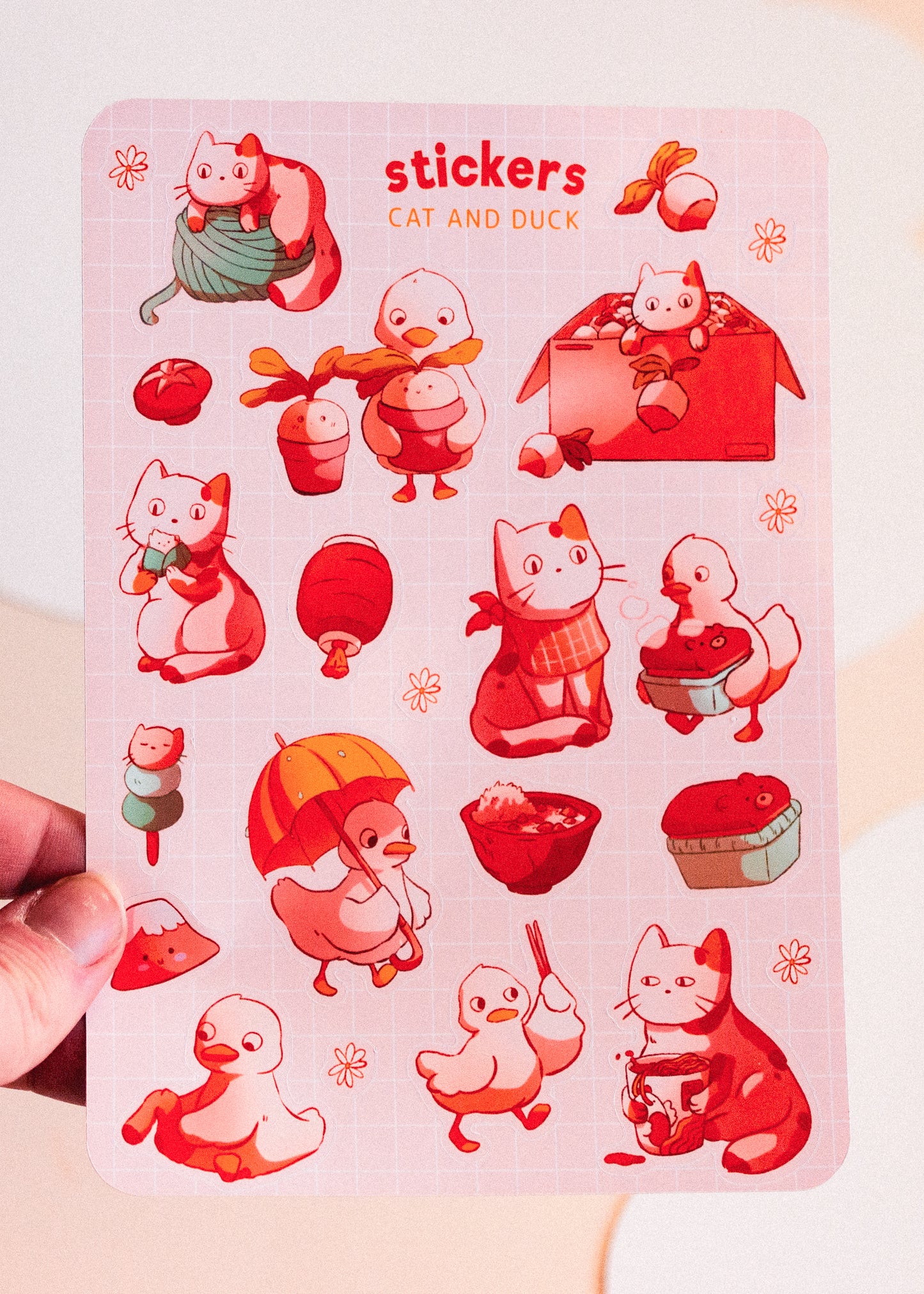 Feuille de stickers - Canard et chat d’hiver