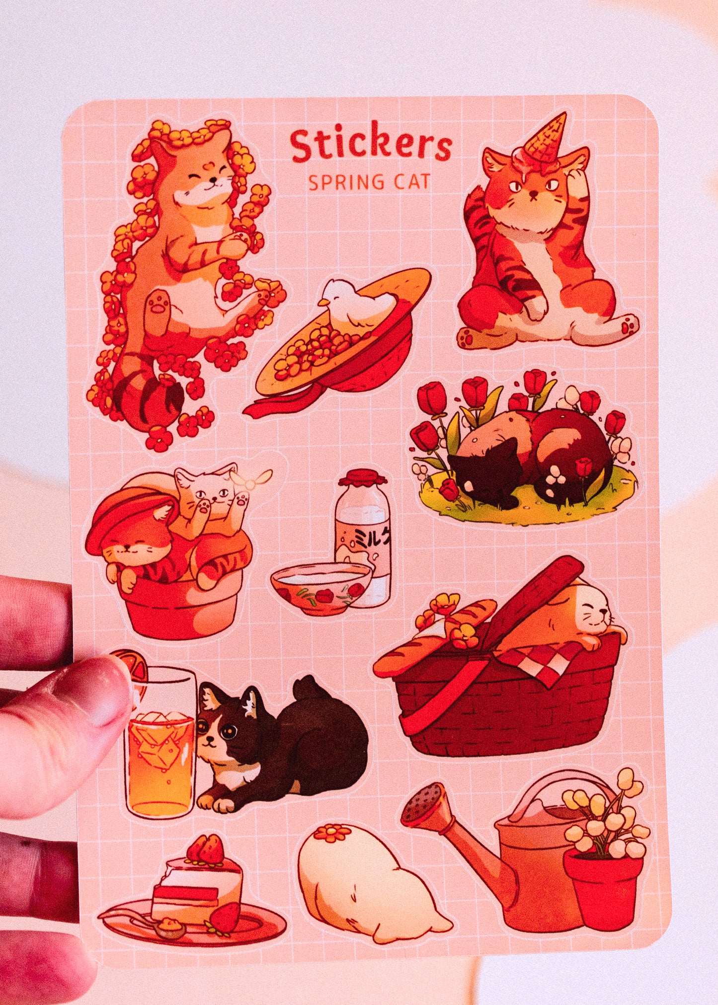 Feuille de stickers - Chat printannier