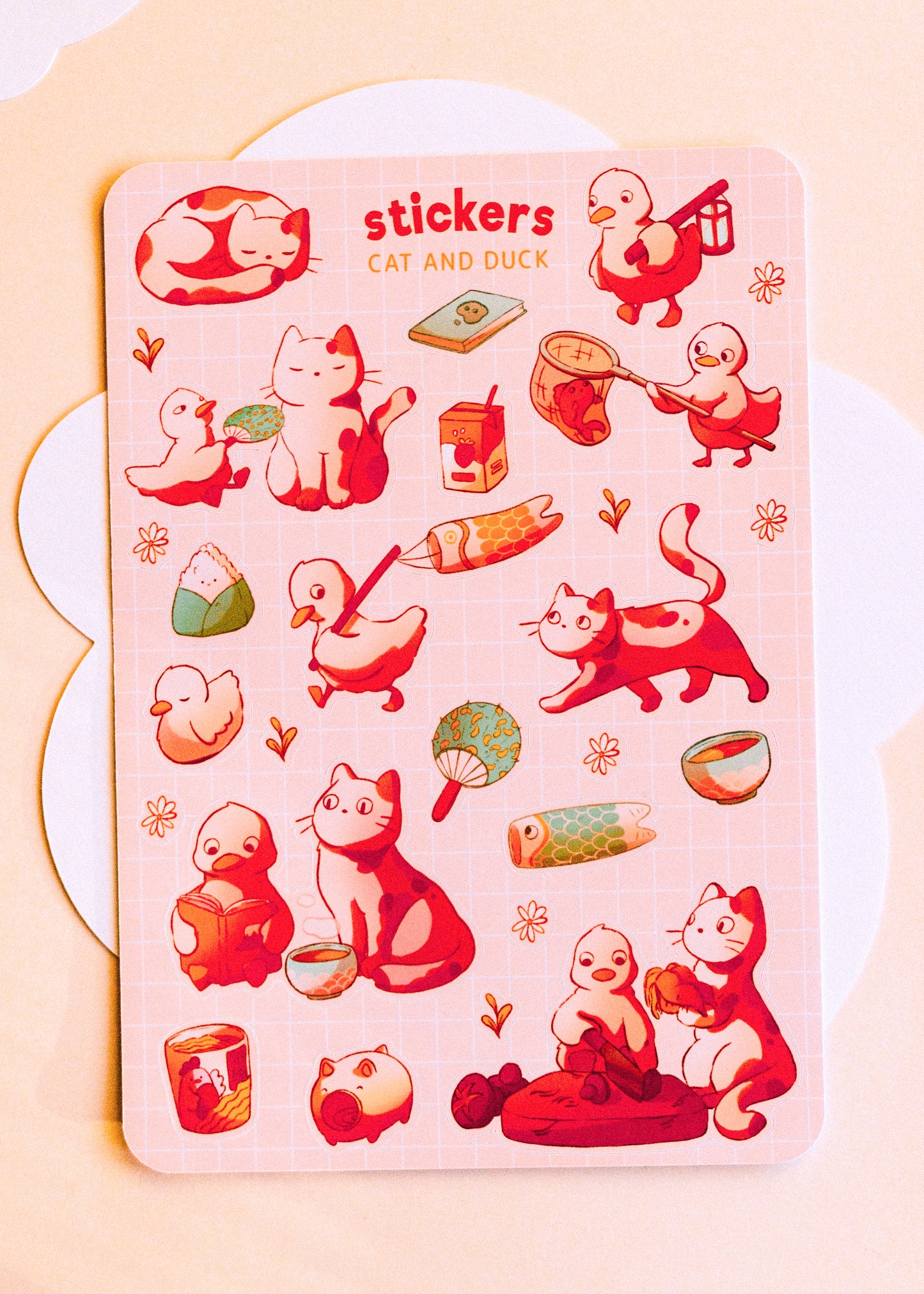 Feuille de stickers - Canard et chat d’été