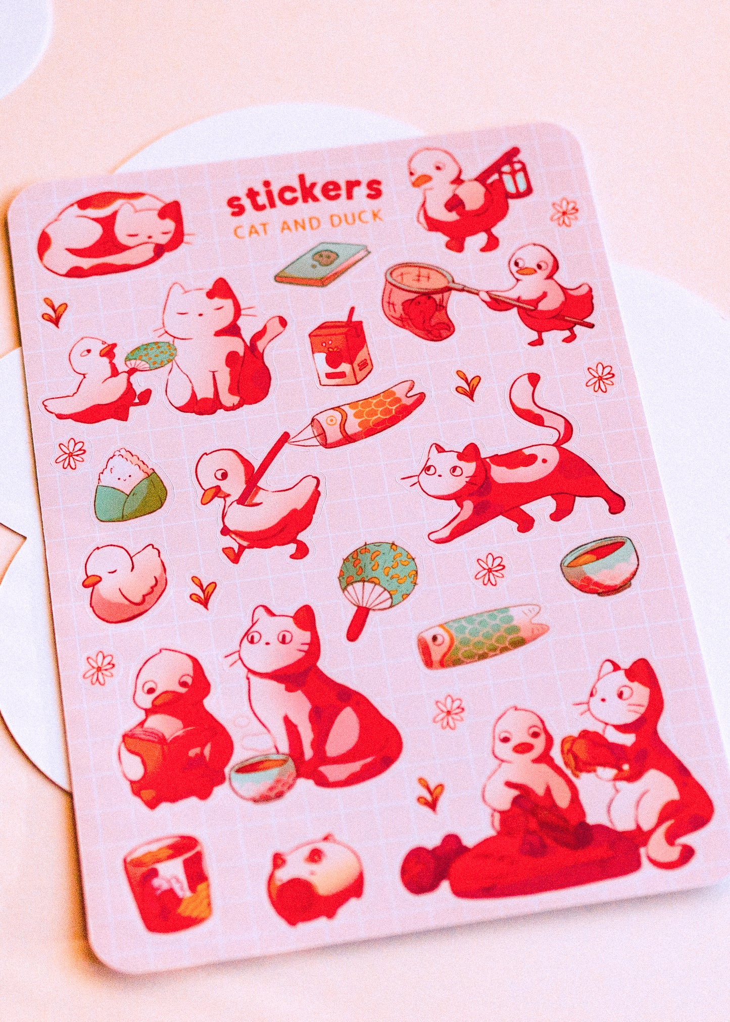 Feuille de stickers - Canard et chat d’été