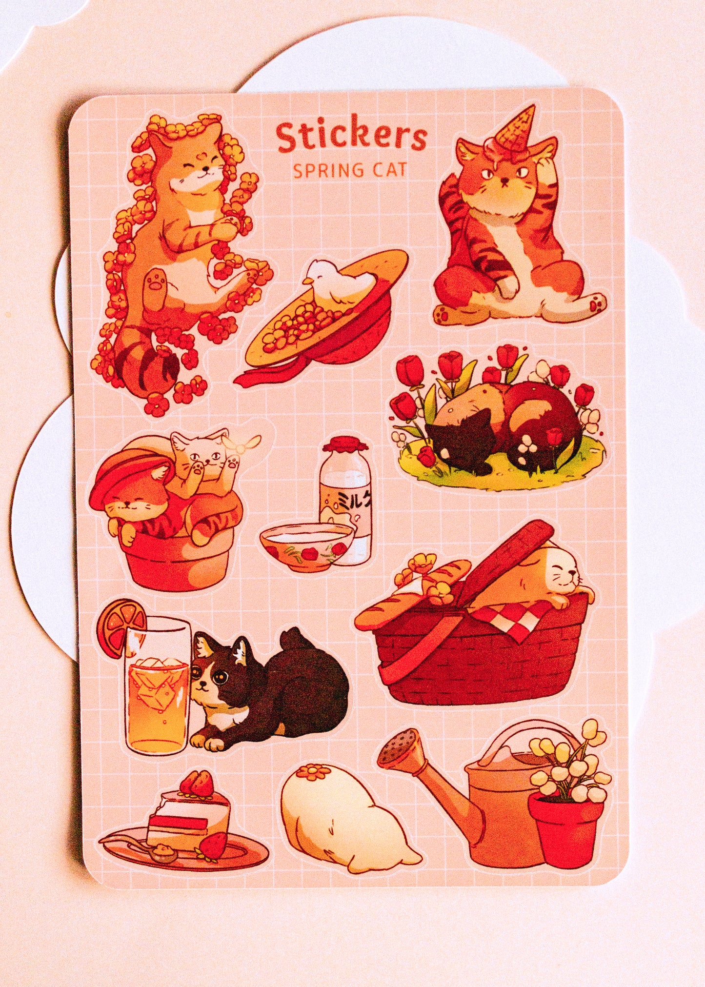 Feuille de stickers - Chat printannier