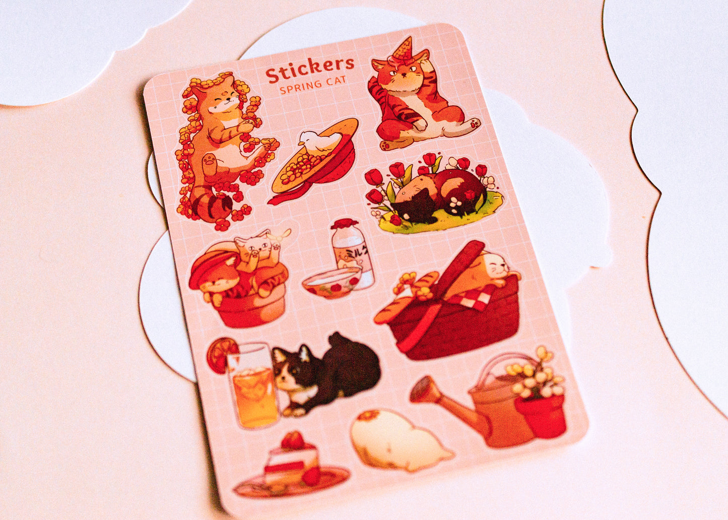 Feuille de stickers - Chat printannier