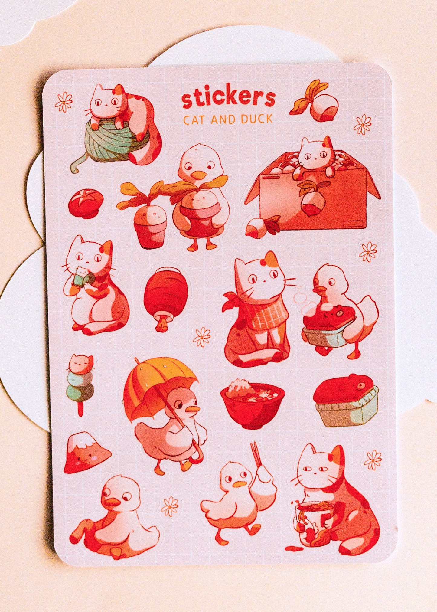 Feuille de stickers - Canard et chat d’hiver