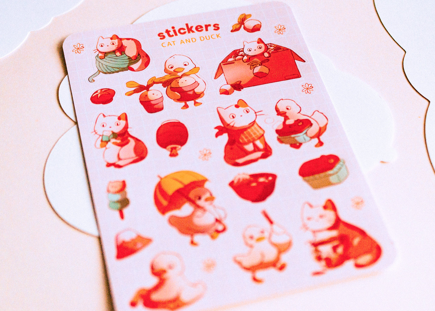 Feuille de stickers - Canard et chat d’hiver