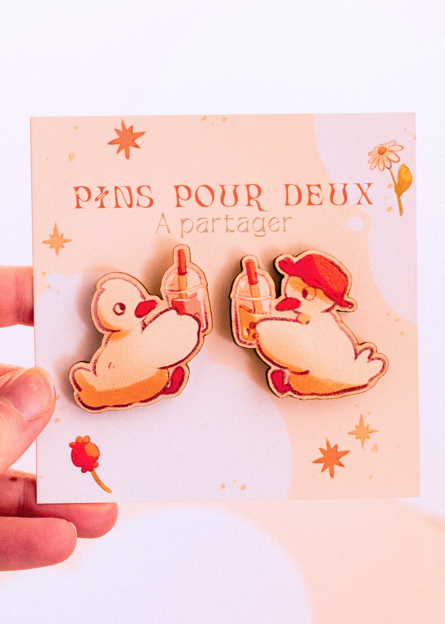 Pins en bois duo - Canard bubble tea