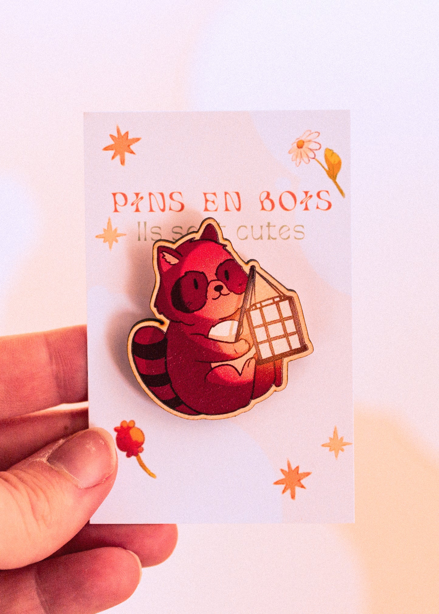 Wooden pins - Tanukis with a lantern