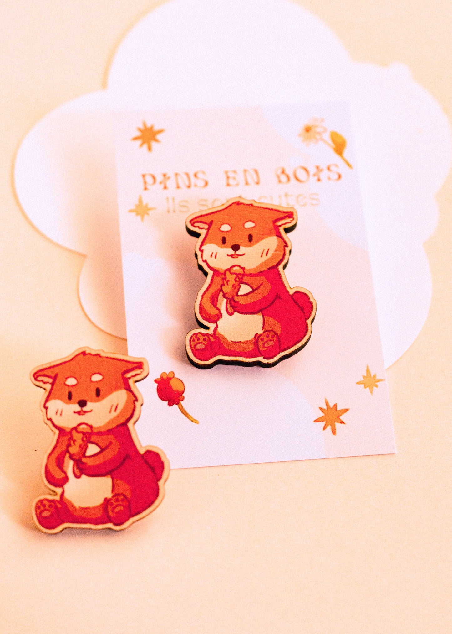 Wooden pins - Shiba with shrimp