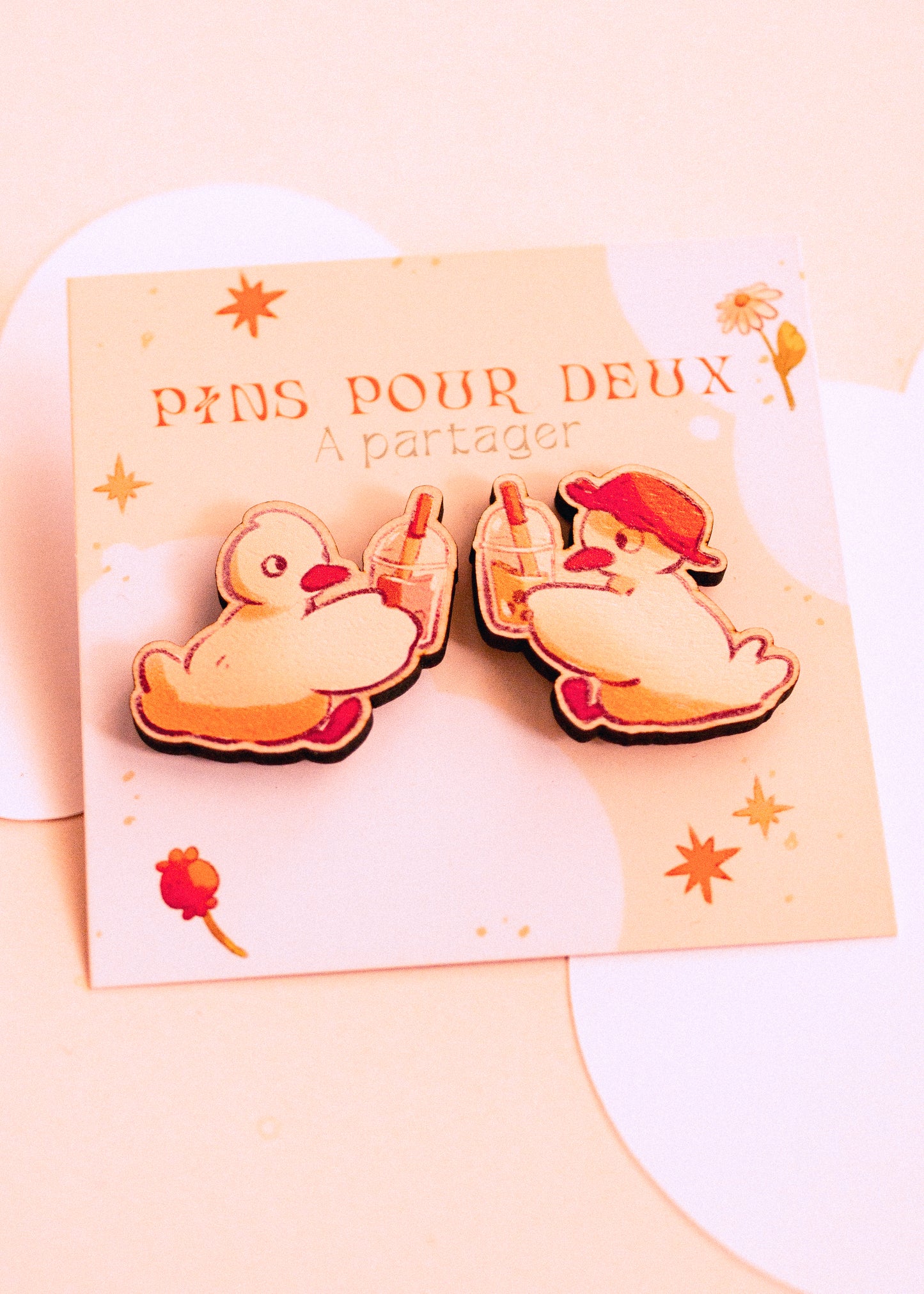 Pins en bois duo - Canard bubble tea