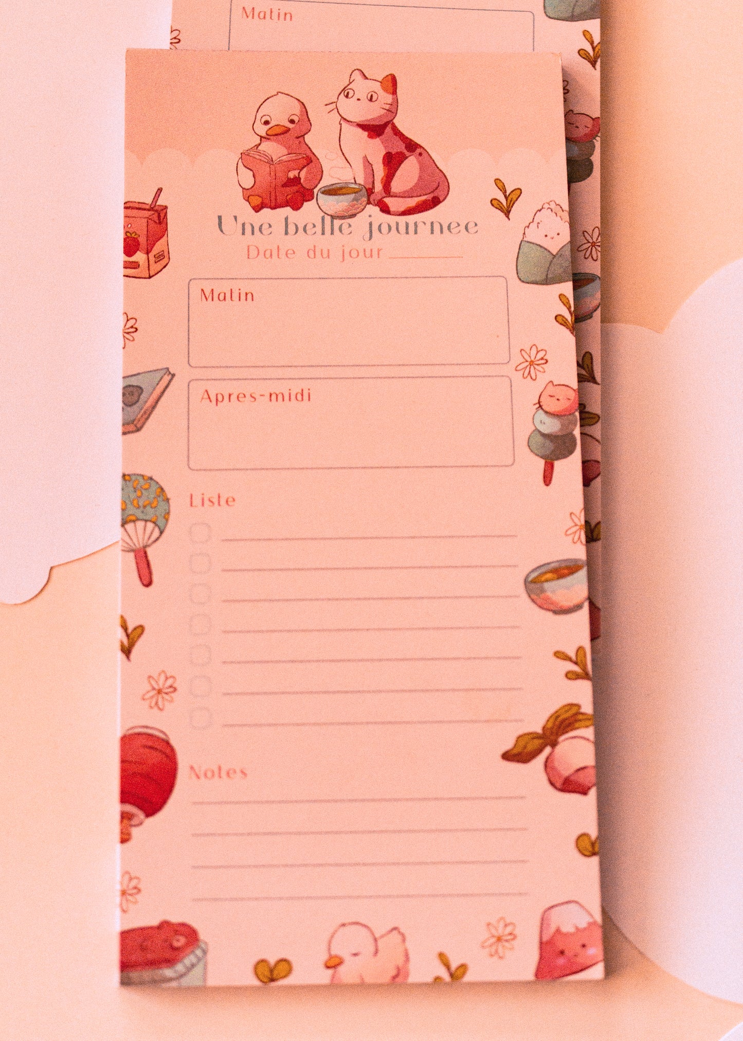 Long notepad - Duck and cat in Japan