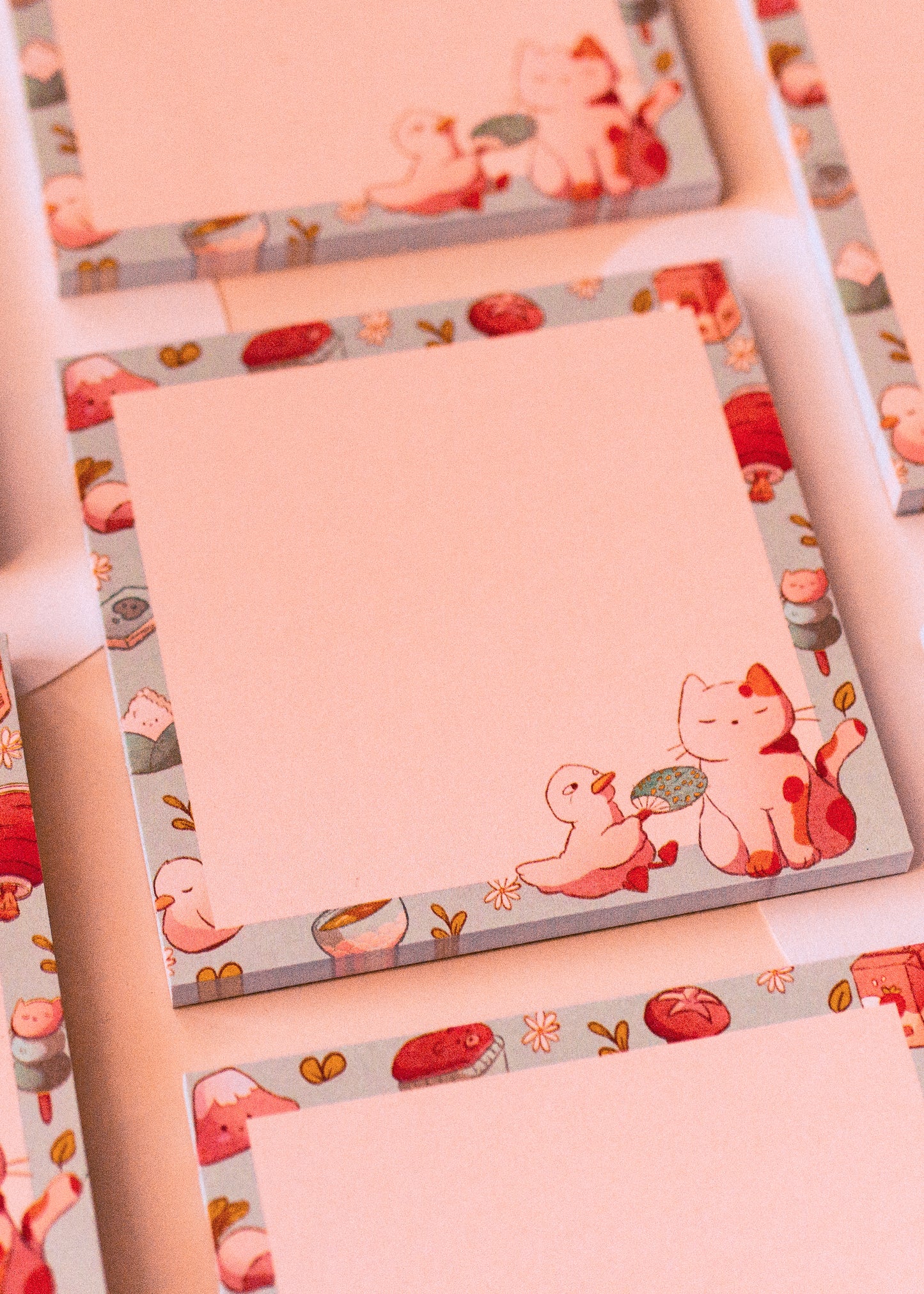 Square notepad - Cat and duck in Japan