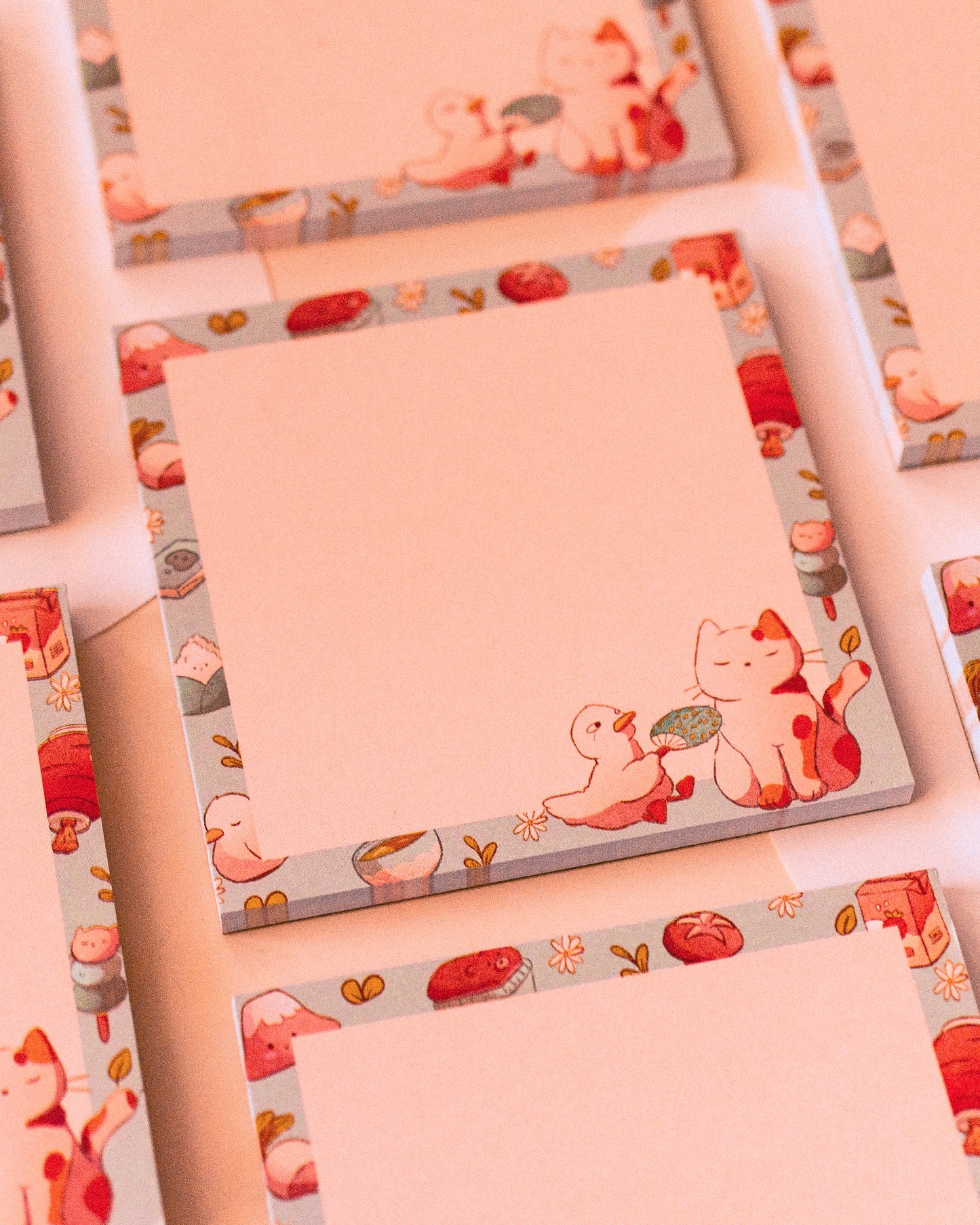 Square notepad - Cat and duck in Japan