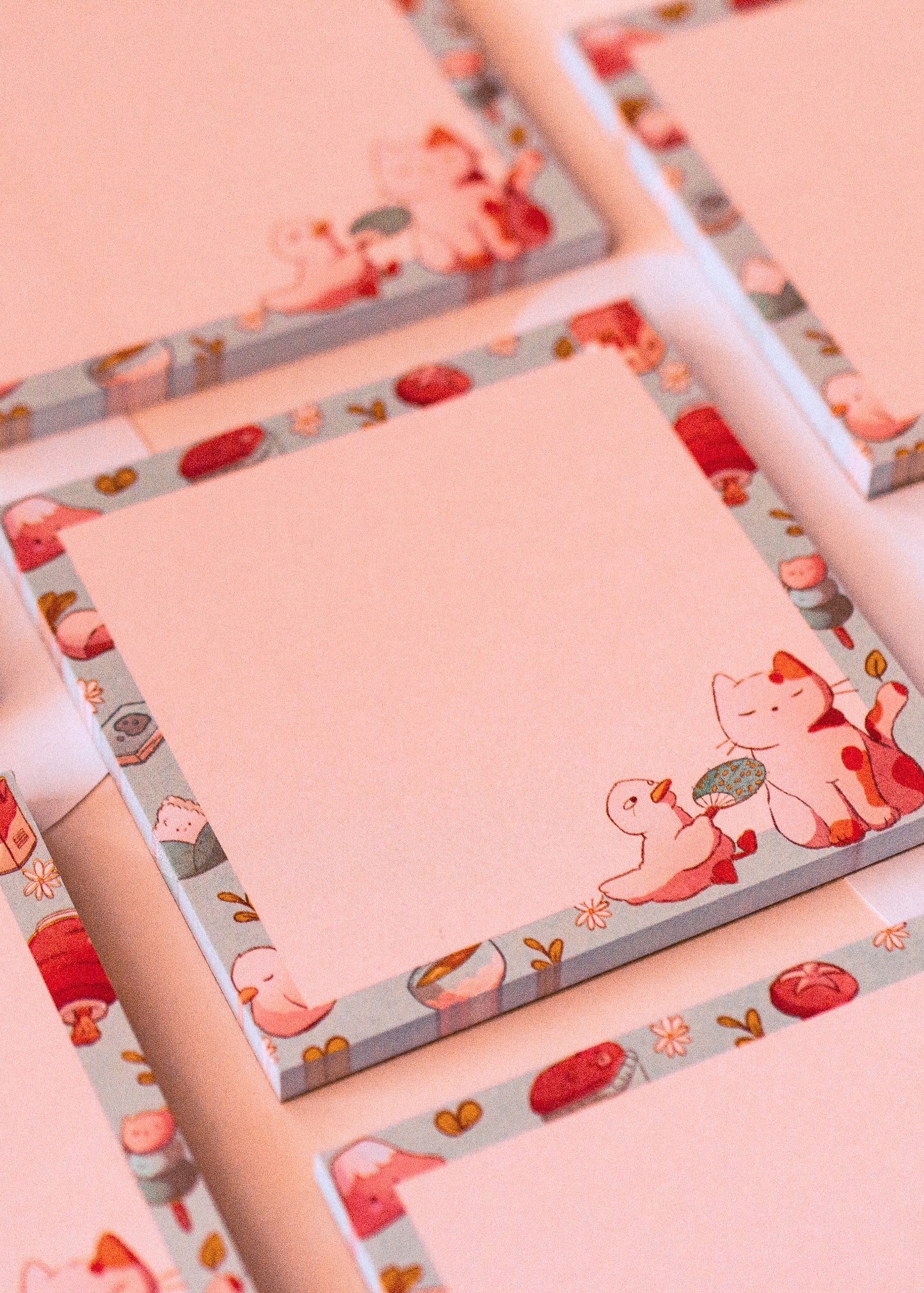 Square notepad - Cat and duck in Japan