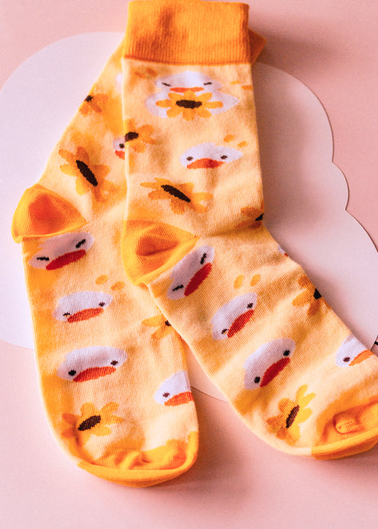 Chaussettes canard tournesols taille S ou M coton motif original Sekai