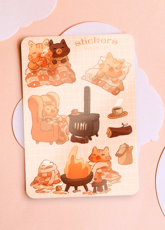 Feuille de stickers - Winter cat