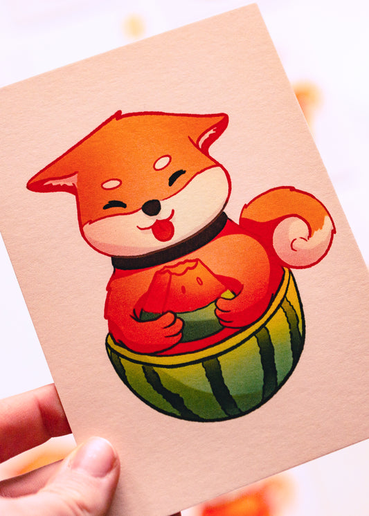 Mini prints - Shiba and his watermelon