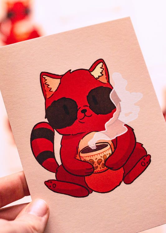 Mini prints - Tanuki and his coffee