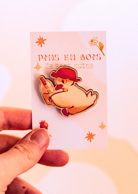 Wooden pins - Bubble tea duck with hat