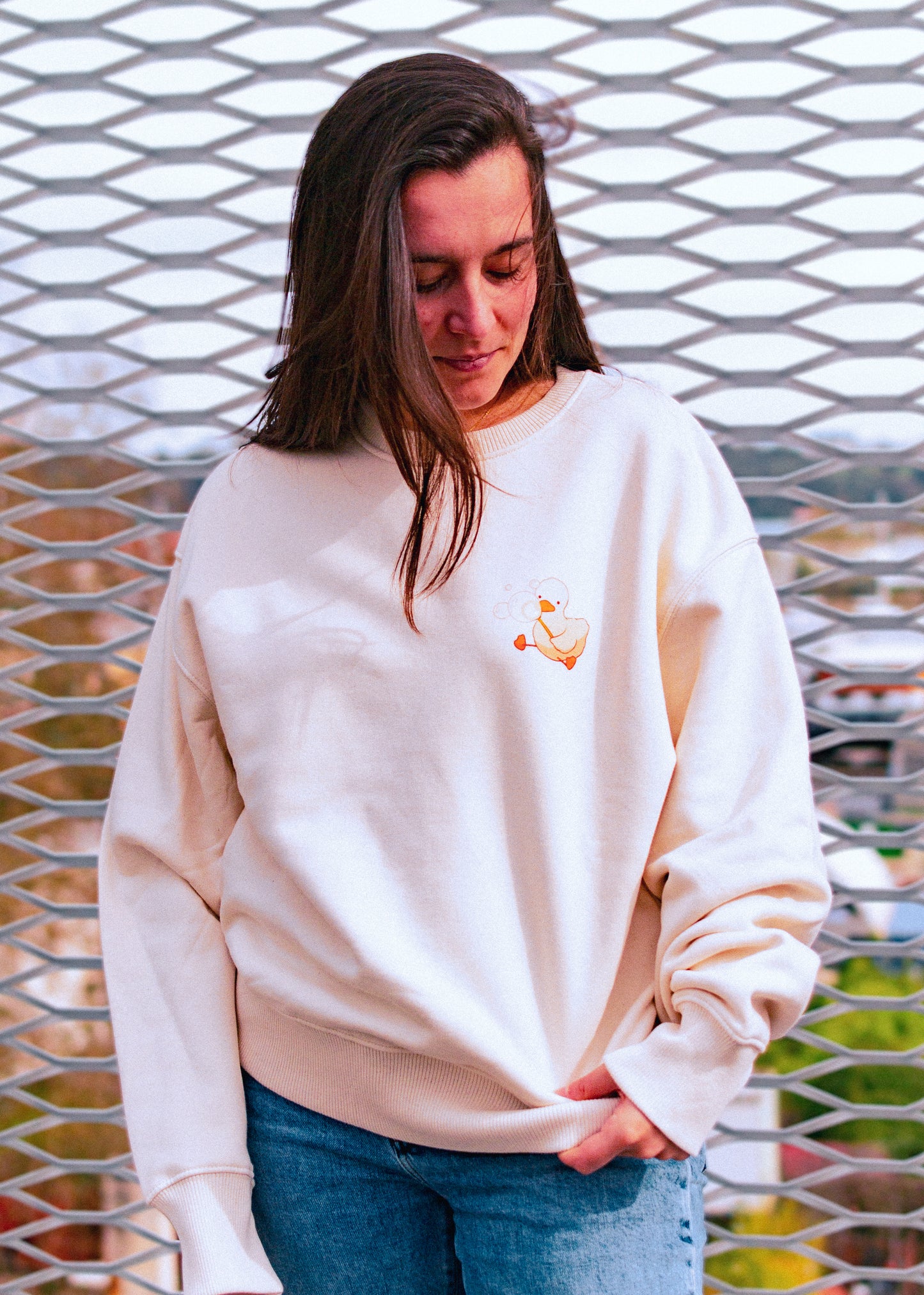 UNISEX sweatshirt - Duckling and the flowered boot
